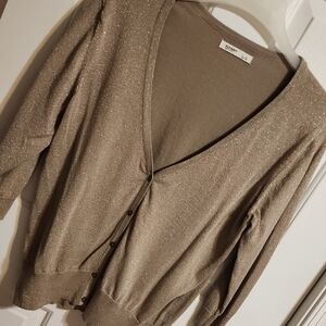 Old Navy L Metallic Tan Cardigan Sweater V-Neck
